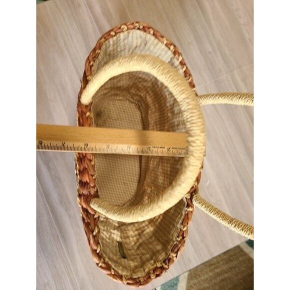 Handcrafted Woven Basket Vietnam Oval Gingham Lined Natural Fiber Storage Tote - Picture 8 of 8